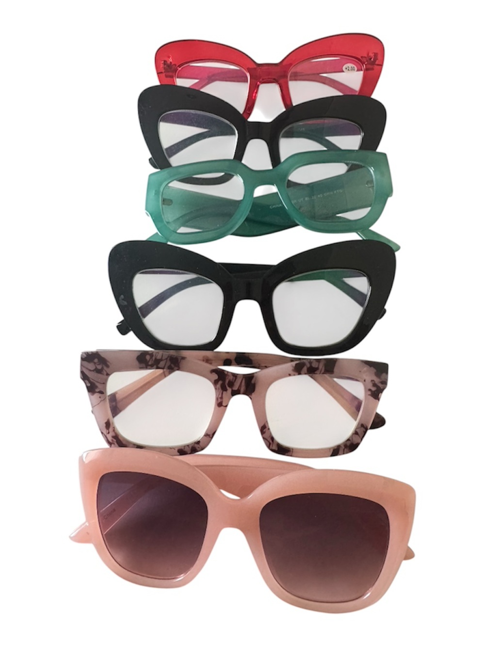 Amazon Women's Assorted Fashion Reading Glasses 2.00 5 pack and 1 sunglass